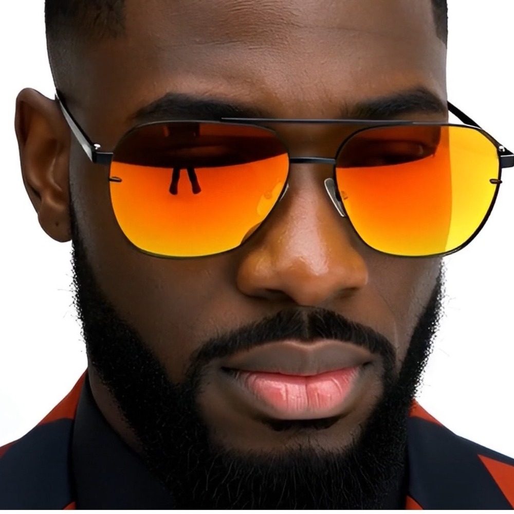 Rimless Sunglasses Men Fashion Oversized Octagon Fire‎ Red Mirrored Lens Lentes